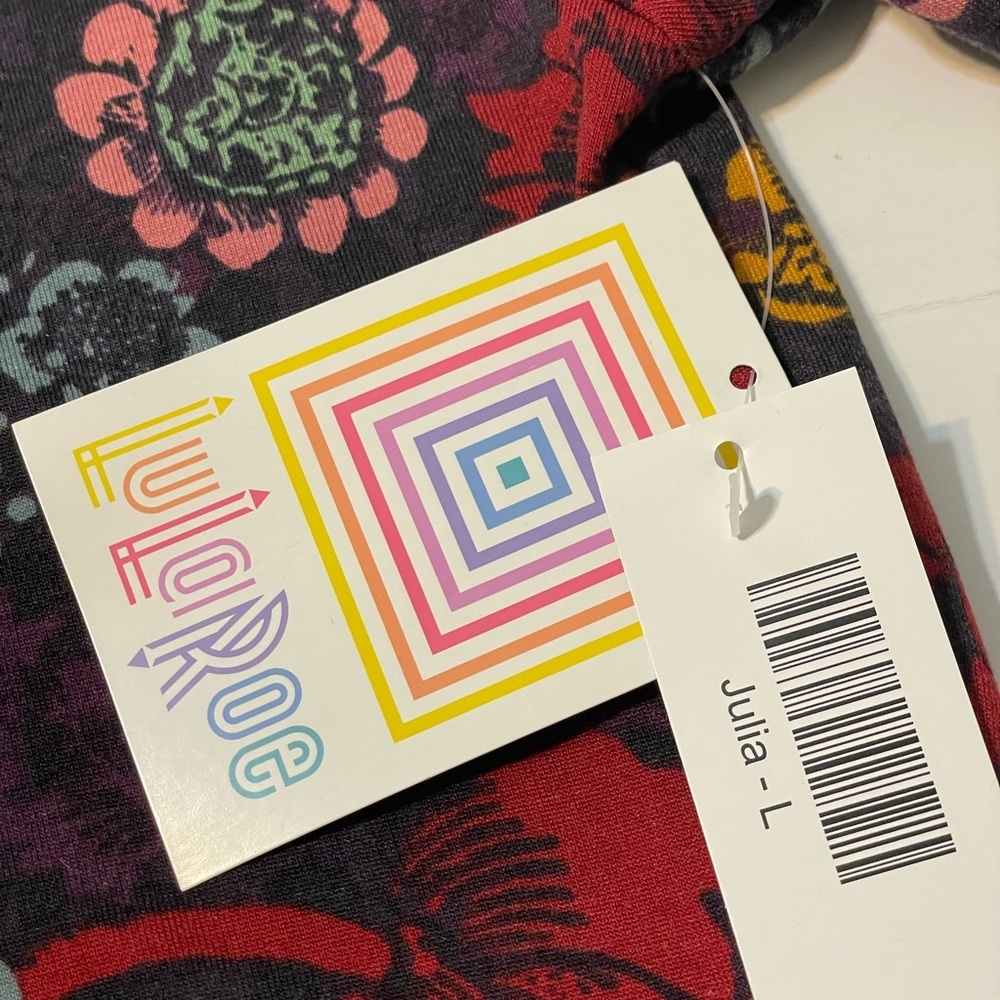 Lularoe Purple Floral JULIA Short Sleeve Dress Size Large - Picture 6 of 7